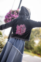 IRIS BLACK DENIM HOODIE