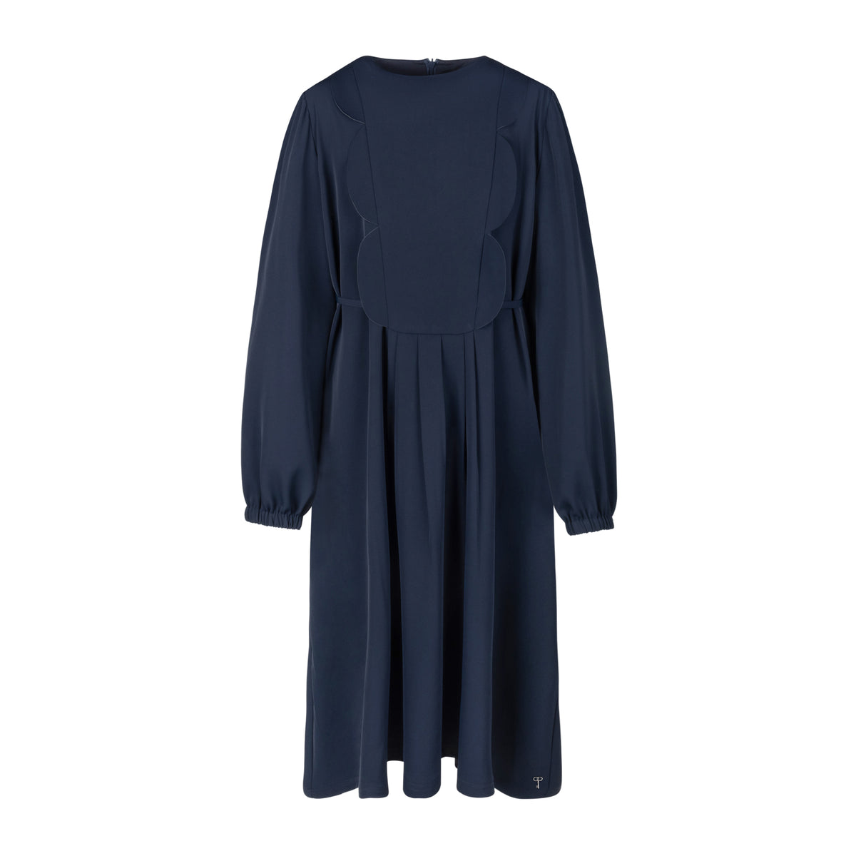 Navy Adjustable Scallop Dress